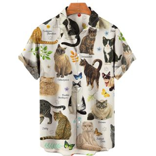 Áo Sơ Mi Tay Ngắn In Họa Tiết Mèo Đen 3d Phong Cách Hawaii Thời Trang Mùa Hè Cho Nam