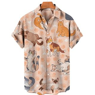 Áo Sơ Mi Tay Ngắn In Họa Tiết Mèo Đen 3d Phong Cách Hawaii Thời Trang Mùa Hè Cho Nam