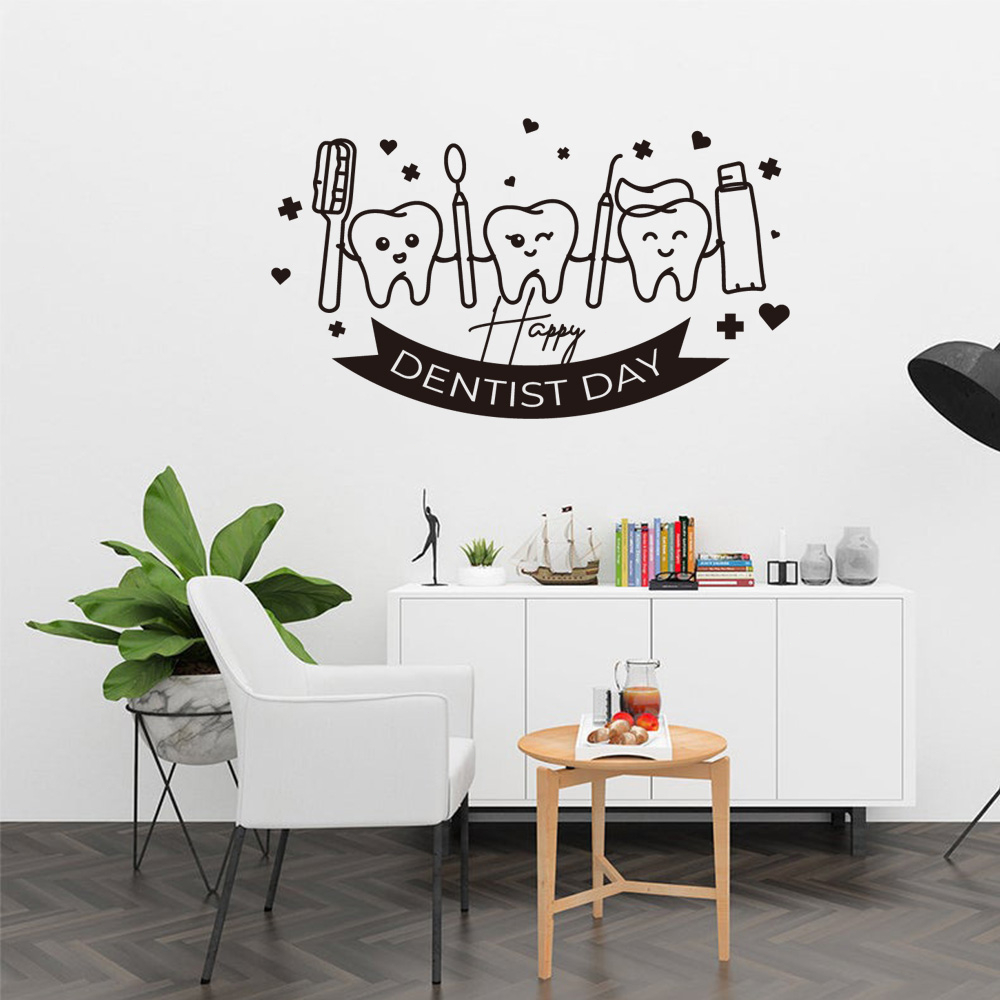 Trang trí cửa hàng nha khoa, trang trí răng, dán tường và trang trí bệnh viện rất thẩm mỹ.