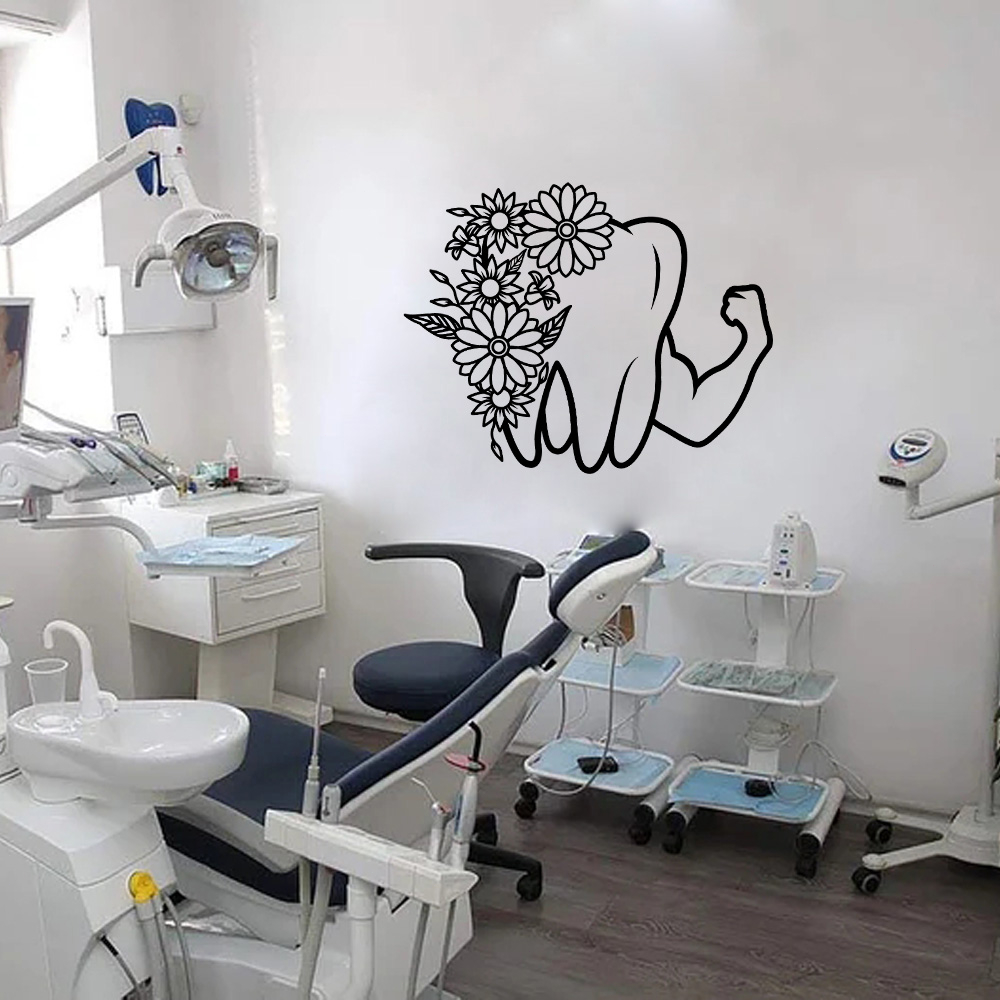 Trang trí cửa hàng nha khoa, trang trí răng, dán tường và trang trí bệnh viện rất thẩm mỹ.