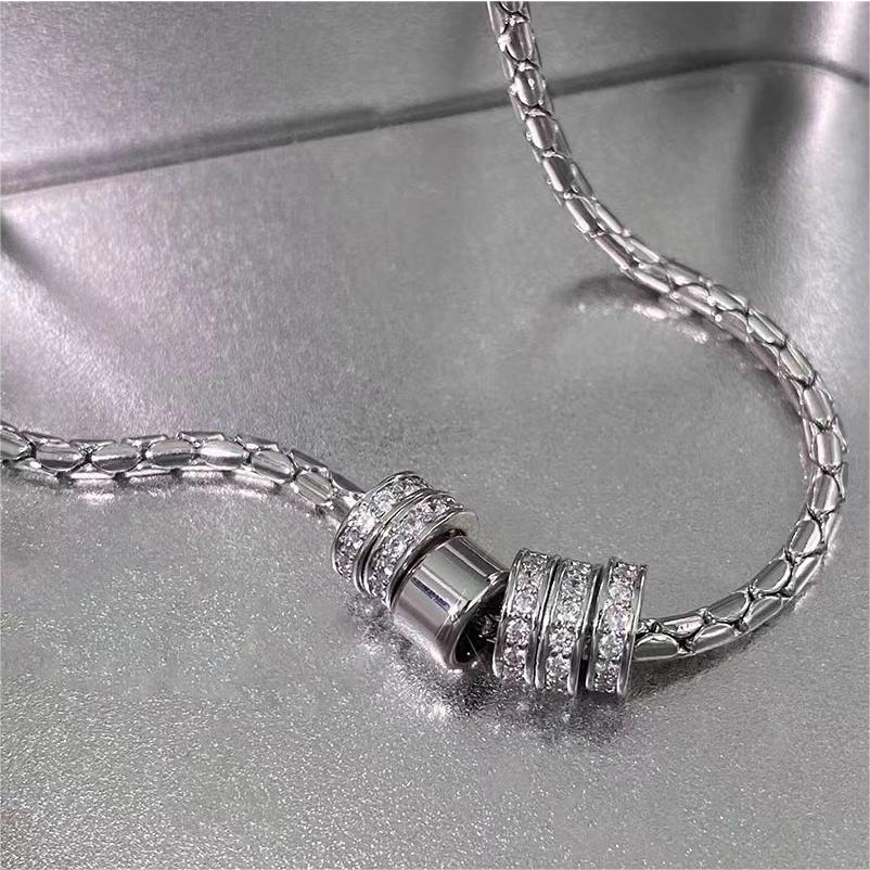 Trung tính thép titan nhấp nháy nhẫn kim cương mặt dây chuyền vòng cổ nam nữ ánh sáng sang trọng hợp thời trang all-match clavi