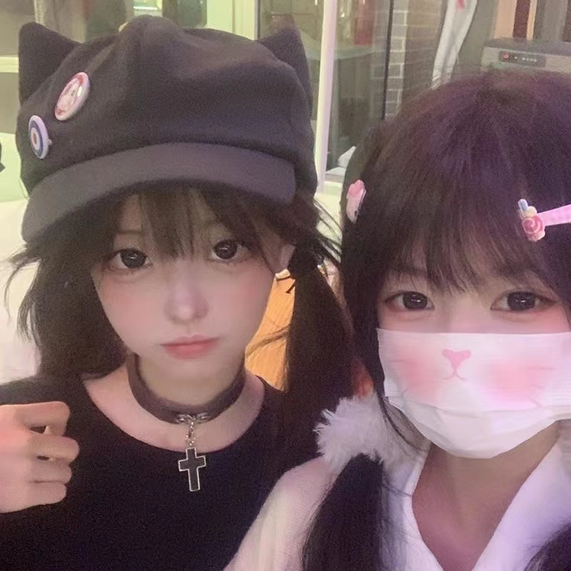 Nhật bản mới harajuku y2k mũ đen phim hoạt hình tai mèo mũ bóng chày mũ cô gái ngọt ngào dễ thương
