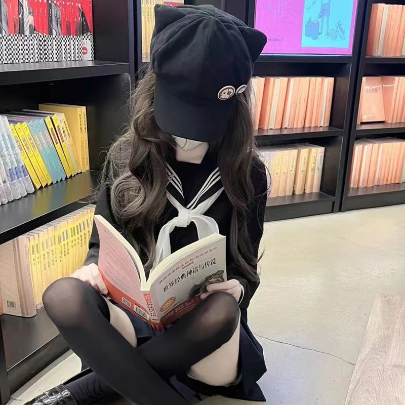 Nhật bản mới harajuku y2k mũ đen phim hoạt hình tai mèo mũ bóng chày mũ cô gái ngọt ngào dễ thương