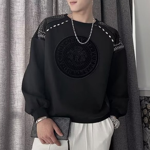 Áo sweater cổ tròn nam dáng rộng fashion cotton simple unisex phong cách Hồng Kông thời trang thu đông cho cặp đôi