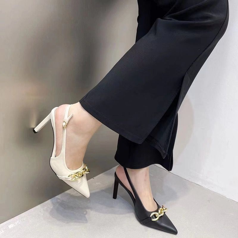 YAOLI  Giày Cao Gót Mũi Nhọn Mỏng Nhẹ Có Dây Xích YAOLI Celebring Có Rãnh Khóa Cài Thời Trang Mới
