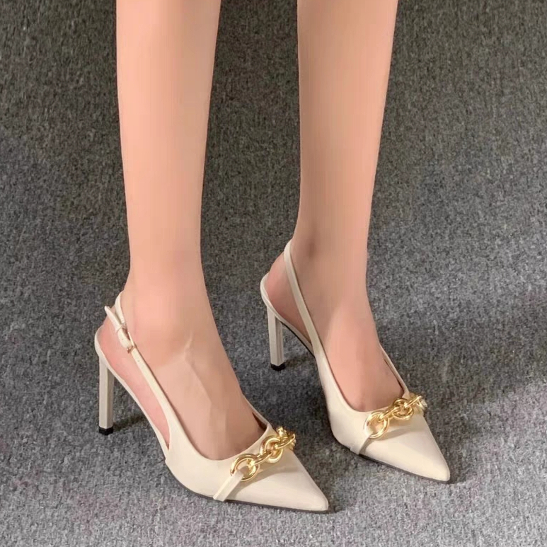 YAOLI  Giày Cao Gót Mũi Nhọn Mỏng Nhẹ Có Dây Xích YAOLI Celebring Có Rãnh Khóa Cài Thời Trang Mới