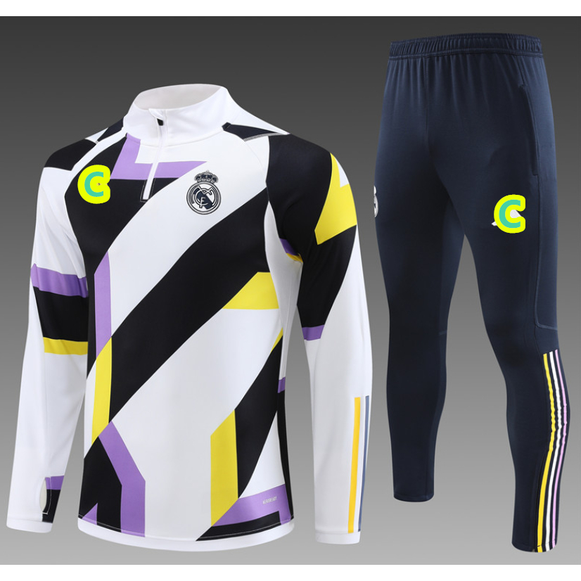 2023 2024 real madrid đen xanh trắng dài tay áo tập luyện bóng đá bộ quần áo bóng đá s-xxl
