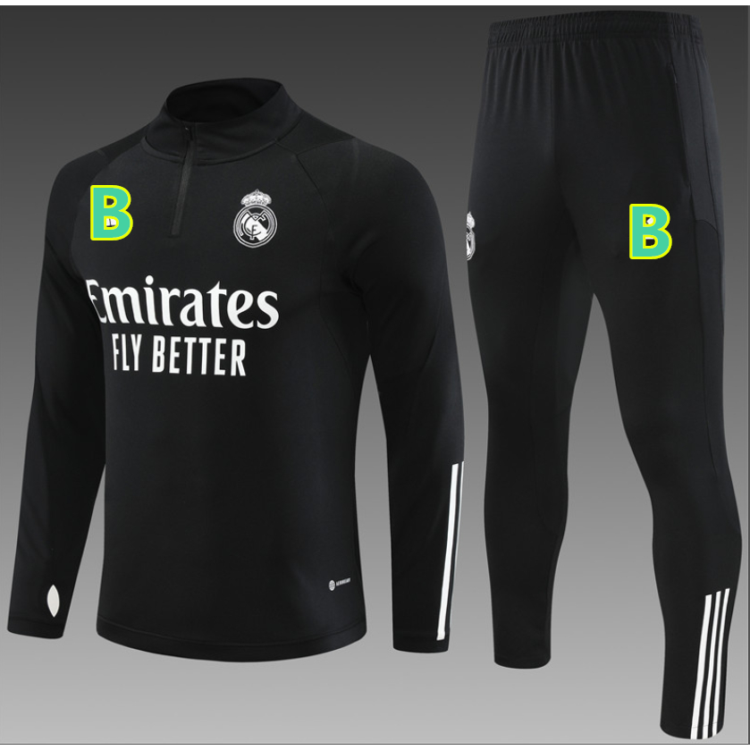 2023 2024 real madrid đen xanh trắng dài tay áo tập luyện bóng đá bộ quần áo bóng đá s-xxl