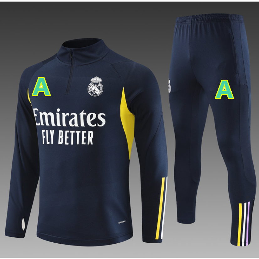 2023 2024 real madrid đen xanh trắng dài tay áo tập luyện bóng đá bộ quần áo bóng đá s-xxl