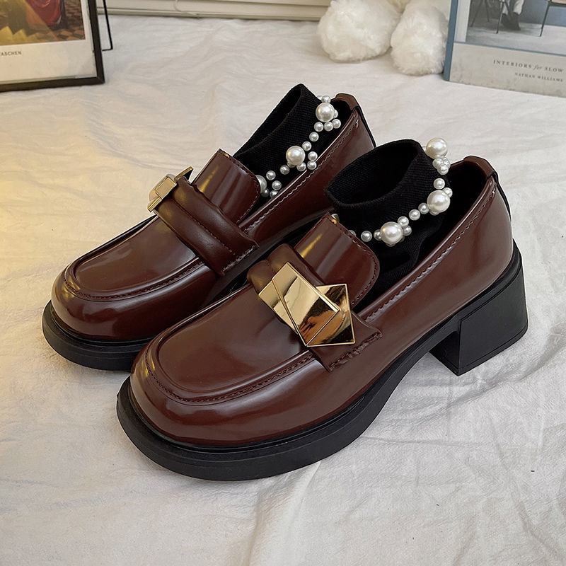 GUDETU❤Giày Da Đế Dày Cao Gót Phong Cách Mary Jane Cho Nữ