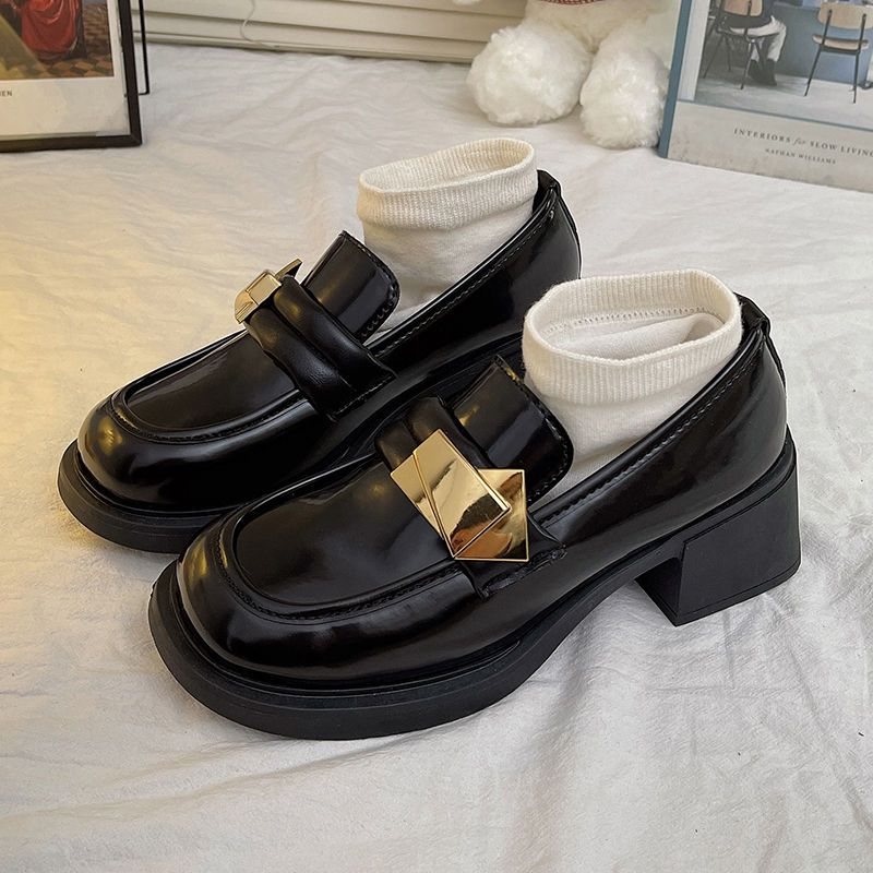 GUDETU❤Giày Da Đế Dày Cao Gót Phong Cách Mary Jane Cho Nữ