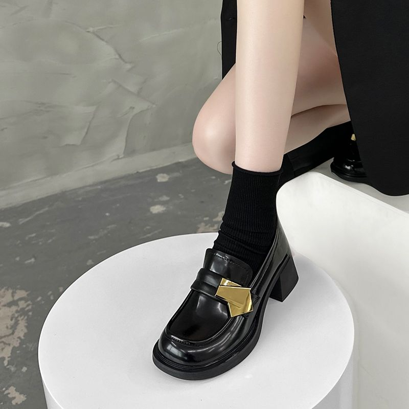 GUDETU❤Giày Da Đế Dày Cao Gót Phong Cách Mary Jane Cho Nữ