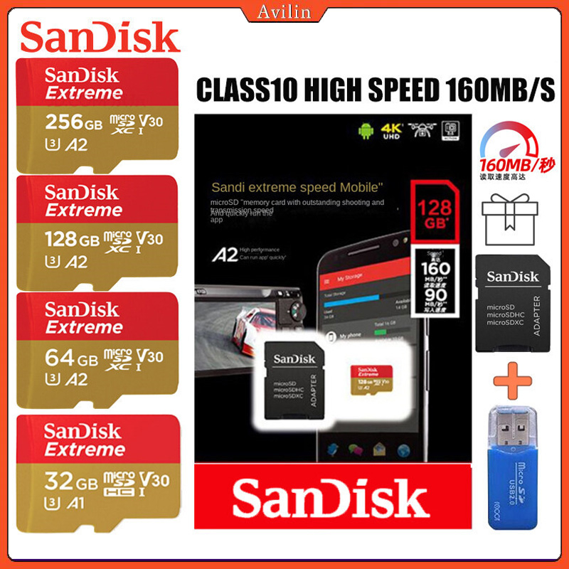 Sandisk bcard thẻ nhớ 32gb / 64g gopro thẻ máy ảnh hành động tốc độ cao 128gb / 256gb thẻ nhớ gopro thẻ nhớ a2 hiệu suất điện thoại di động đa năng máy tính bảng thẻ tf thẻ micro sd