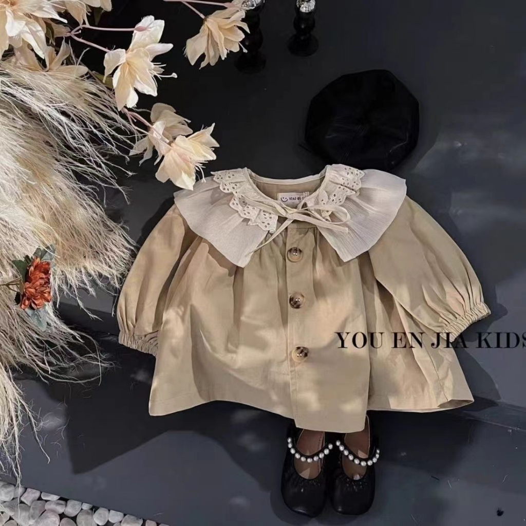 Áo Khoác Gió Cổ Lá Sen Thời Trang Xuân Thu 2023 Cho Bé Gái