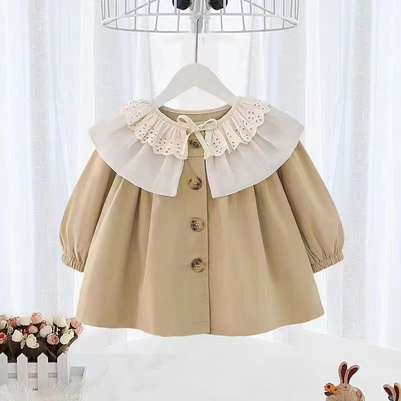 Áo Khoác Gió Cổ Lá Sen Thời Trang Xuân Thu 2023 Cho Bé Gái