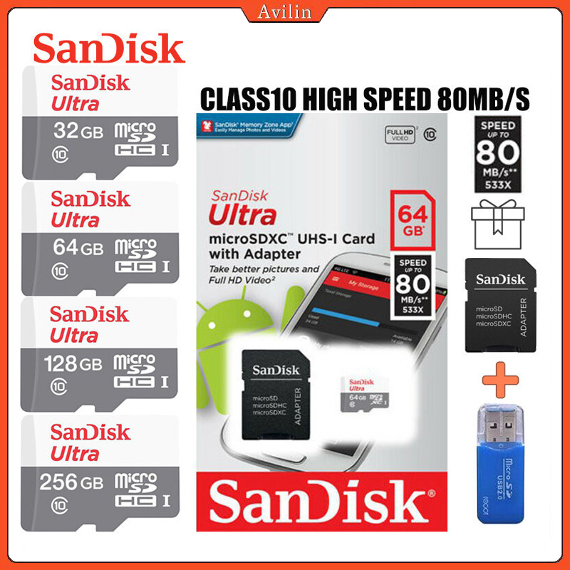 Thẻ Nhớ sandisk class 10 256gb / 64gb / 16gb / 32gb / 128gb / micro sd tf Chất Lượng Cao