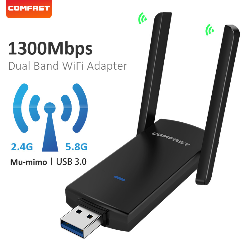 Comfast wifi usb aadapter 1300mbps 5ghz rtl8812 wireless dongle 802.11ac 2 antenna wifi dongle cho windows10 / 11 mac10.9 ~ 10.15