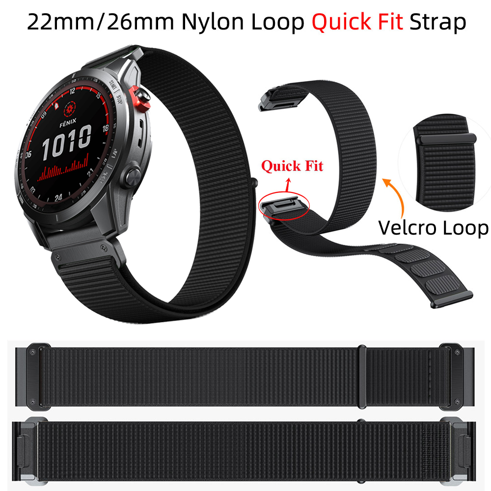 26mm 22mm quick fit strap soft nylon velcro loop band sports replace wristband for garmin fenix 7 7x 6 6x pro 5 5x plus 3 3hr 2 quaitx 3 5 7 7x approach s70 s62 s60