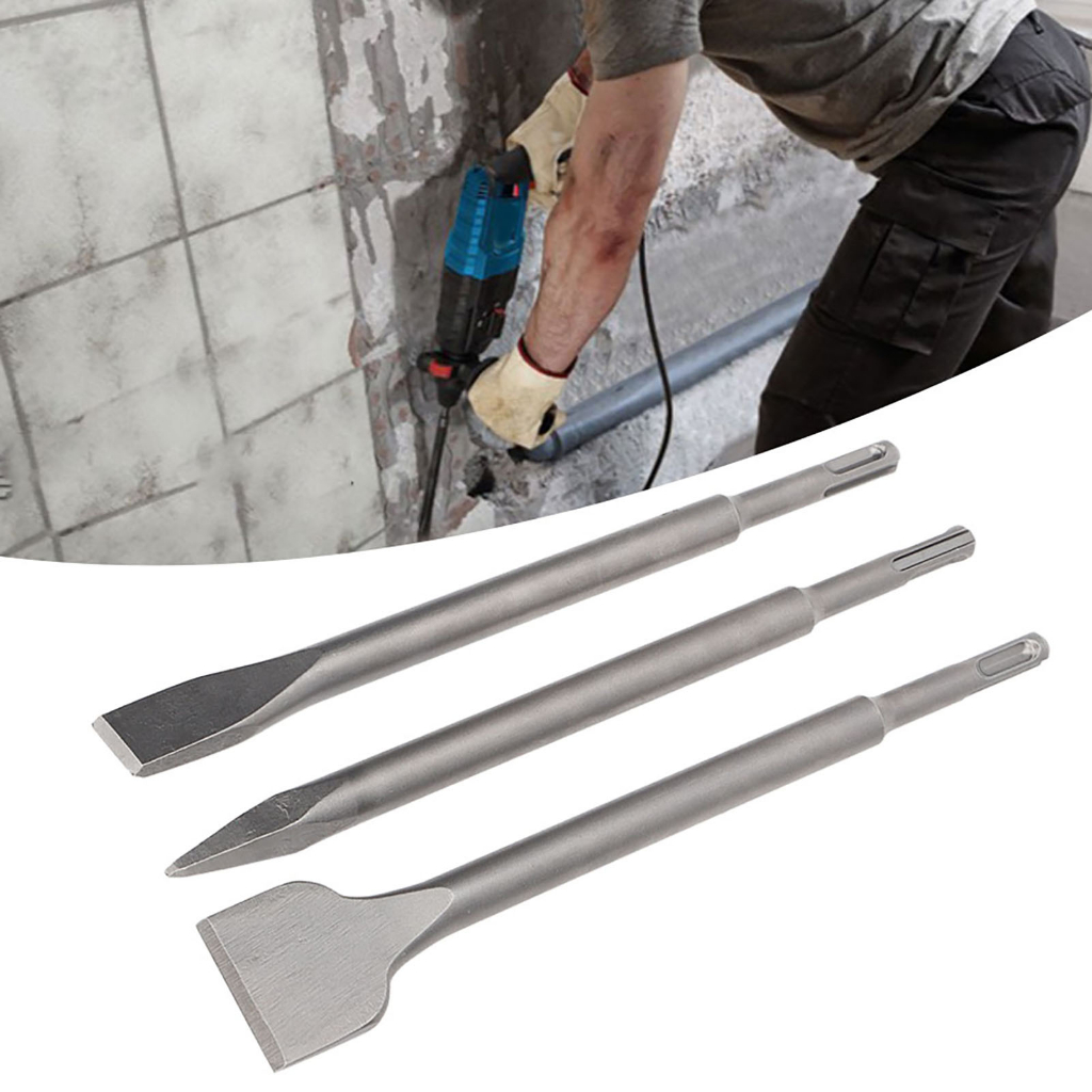 Bộ 3 đục đầu mũi tròn phẳng mở rộng thép hợp kim cho bê tông đá gạch ngói Dustrial I.