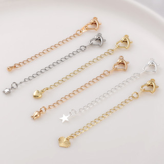 Mạ vàng mạ bạc đào trái tim khóa mặt dây chuyền nhỏ chuỗi đuôi vòng đeo tay vòng cổ mở rộng chuỗi tự làm đồ trang sức thủ công phụ kiện