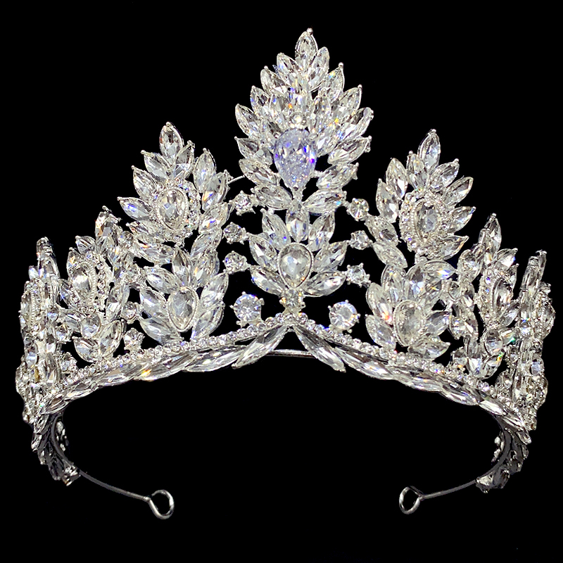 Pha lê sang trọng màu vàng vương miện lớn tiara nữ hoàng phụ nữ vẻ đẹp cuộc thi prom vương miện tiaras đám cưới cô dâu tóc trang sức phụ kiện