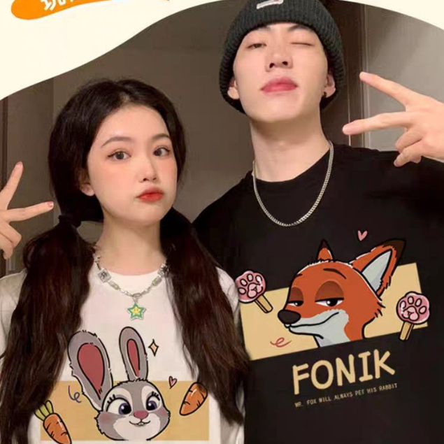 EERSHENSHI Áo Thun cotton Tay Ngắn In Họa Tiết Hoạt Hình Đơn Giản Chất Lượng Cao Cho Cặp Đôi