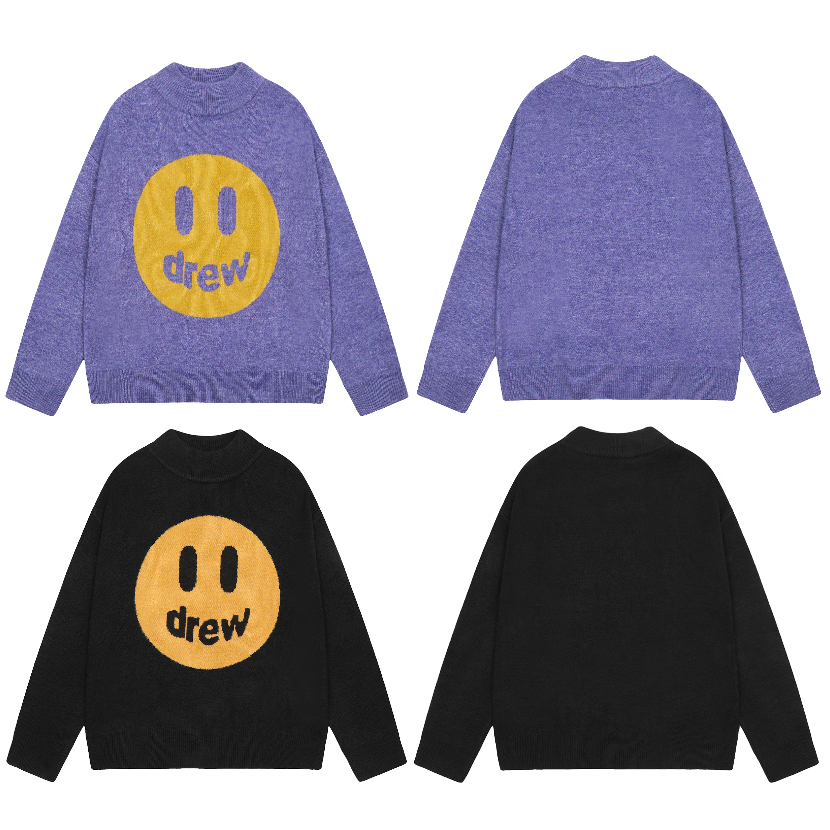 Street wear phong cách mới phong cách cổ điển hàng đầu mặt cười jacquard áo len cao cổ lỏng vừa vặn unisex