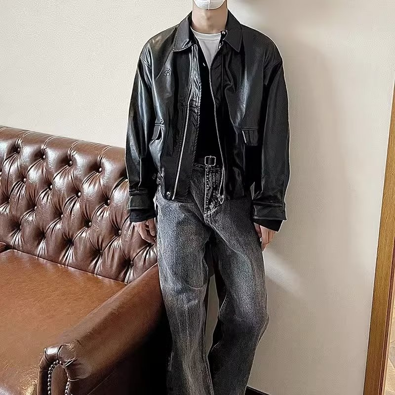 Yazhiniao Áo Khoác Da Dáng Rộng Màu Nâu Phong Cách retro Mỹ