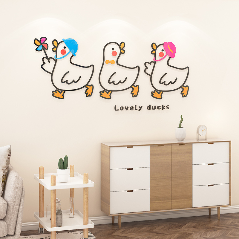 Phim hoạt hình vịt mica sơn stereo acrylic tường dán phòng ngủ nữ trang trí tường dán