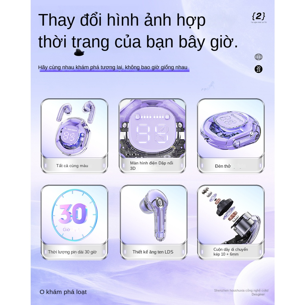 Tai Nghe Nhét Tai Bluetooth 5.3 Có Đèn LED