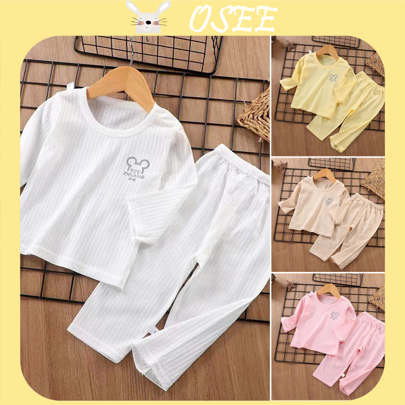 Quần áo trẻ em cotton homewear suit summer long-sleeved pyjamas thin air-điều hòa quần áo cho bé trai và bé gái, bộ quần áo trẻ em vải thoải mái, màu đồng nhất