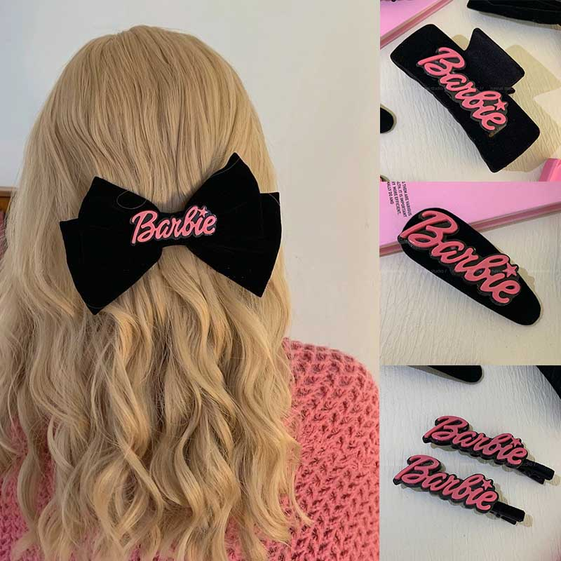 Dòng kẹp tóc phong cách barbie ~ băng đô nhung đen kẹp bên hông y2k dopamine phụ kiện tóc mũ đội đầu