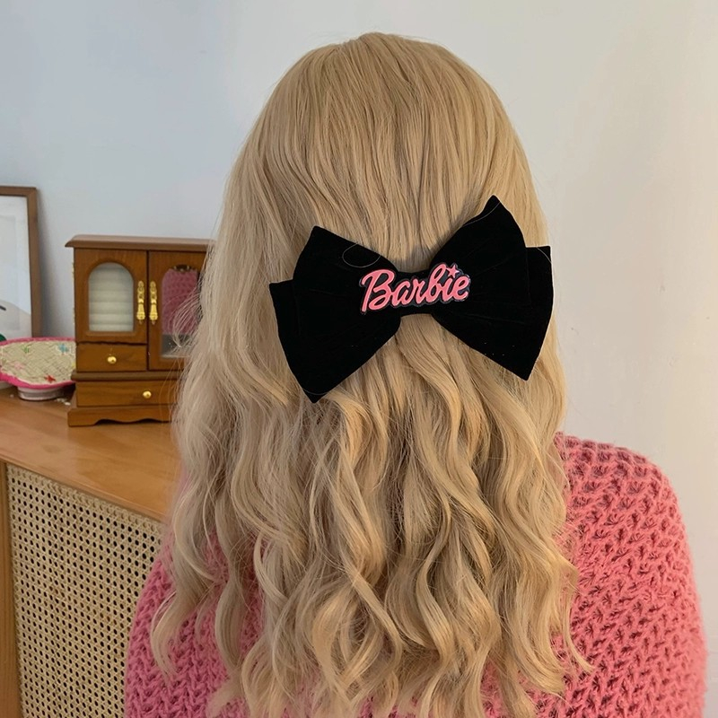 Dòng kẹp tóc phong cách barbie ~ băng đô nhung đen kẹp bên hông y2k dopamine phụ kiện tóc mũ đội đầu