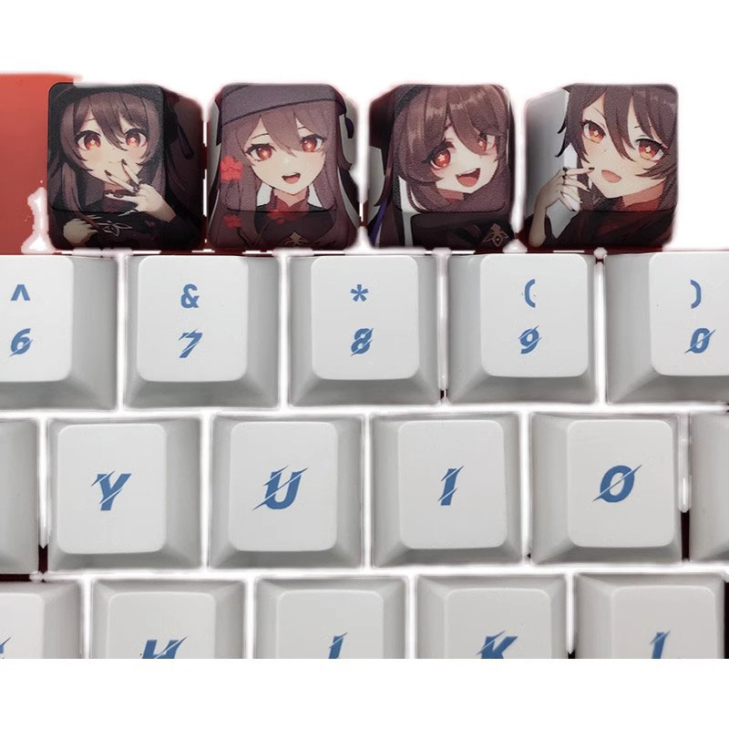 Genshin impact keycap r4 five side dye sub pbt phím cá tính tám vị thần son chạm khắc sấm sét nói chung quả óc chó thần bên trong anime keycap