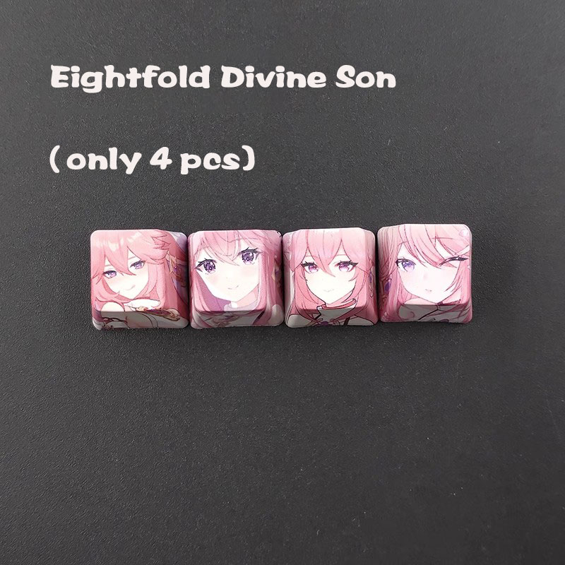 Genshin impact keycap r4 five side dye sub pbt phím cá tính tám vị thần son chạm khắc sấm sét nói chung quả óc chó thần bên trong anime keycap