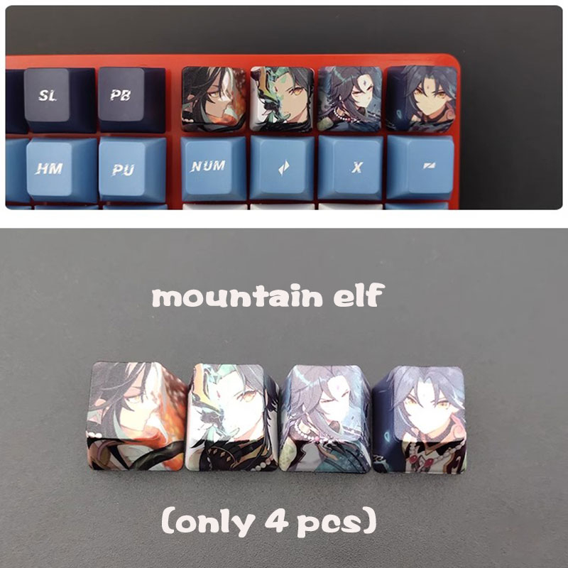 Genshin impact keycap r4 five side dye sub pbt phím cá tính tám vị thần son chạm khắc sấm sét nói chung quả óc chó thần bên trong anime keycap