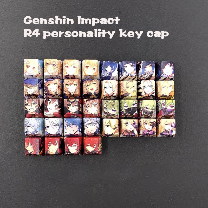 Genshin impact keycap r4 five side dye sub pbt phím cá tính tám vị thần son chạm khắc sấm sét nói chung quả óc chó thần bên trong anime keycap