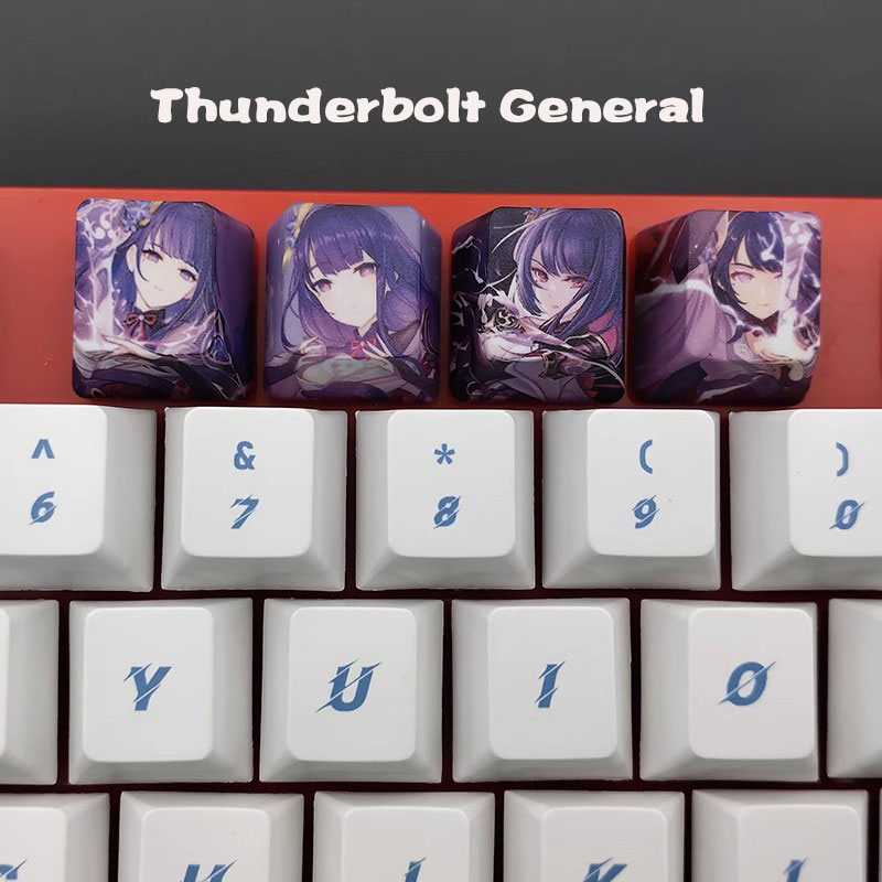 Genshin impact keycap r4 five side dye sub pbt phím cá tính tám vị thần son chạm khắc sấm sét nói chung quả óc chó thần bên trong anime keycap