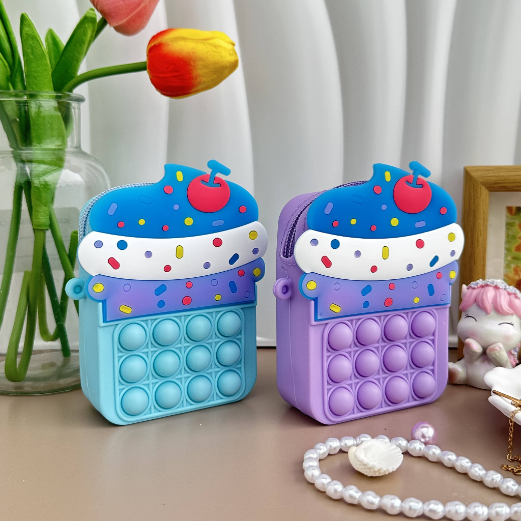 Pop it fidget toy cake crossbody túi đeo vai dễ thương cho bé gái túi xách đồ chơi lúm đồng tiền ví giải tỏa căng thẳng đẩy túi silicone