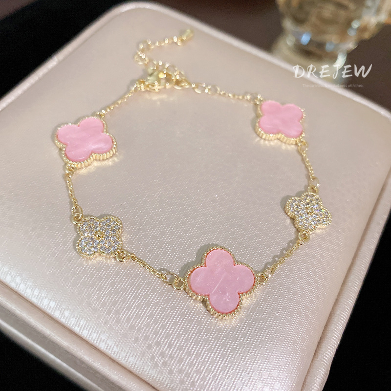 Lắc tay DREJEW mạ điện đính đá zircon hình hoa không gây dị ứng thời trang Hàn Quốc cá tính ngọt ngào cho nữ
