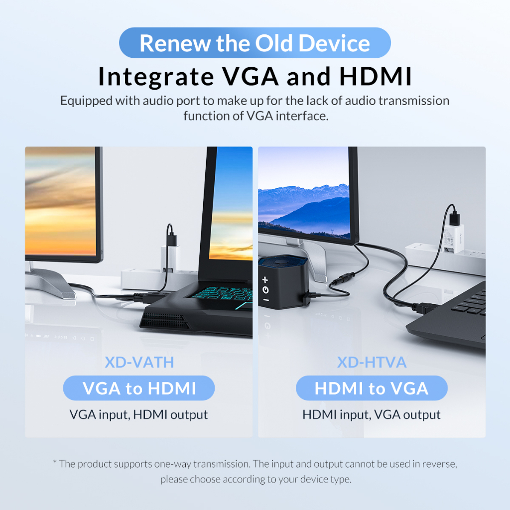 Bộ chuyển đổi orico vga sang hdmi với cáp âm thanh hỗ trợ nguồn điện bộ chuyển đổi 1080p cho điện thoại máy tính xách tay máy tính bảng máy chiếu tv (xd-vath)