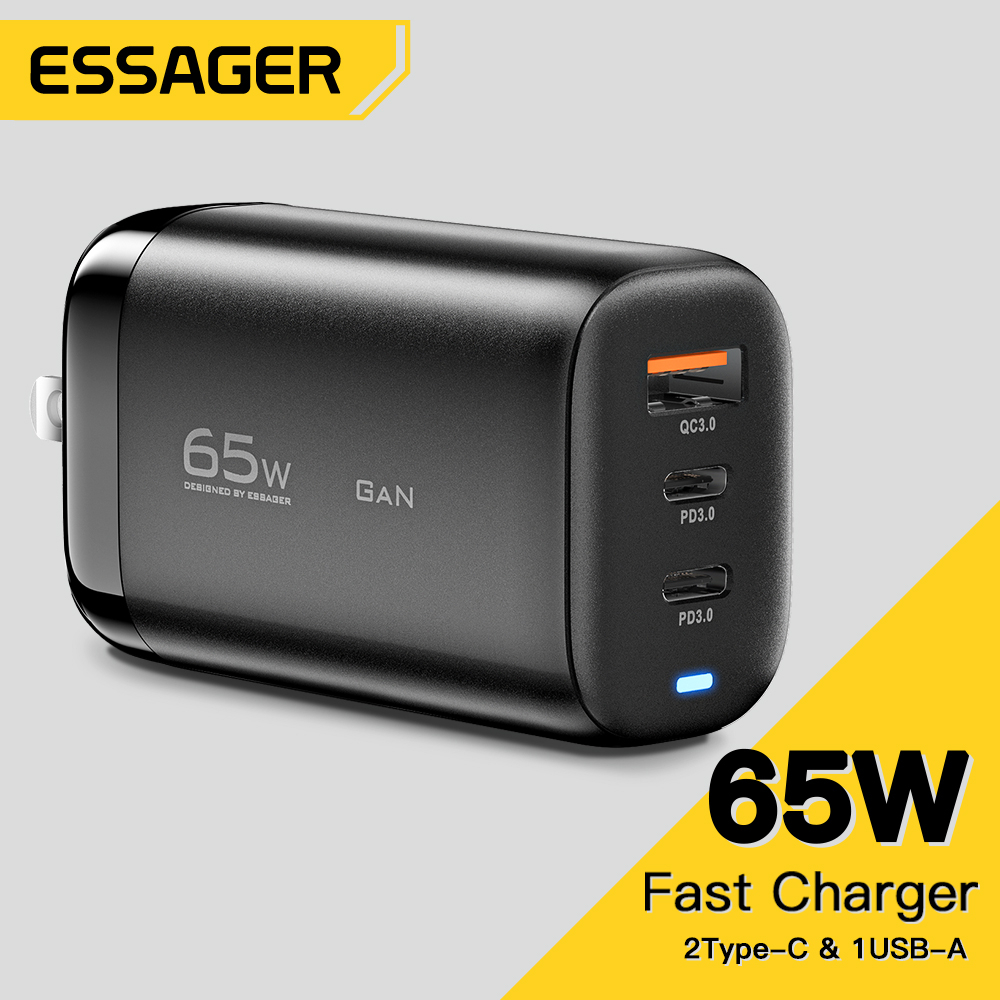 Củ sạc nhanh ESSAGER 65W US/ EU/ UK QC 3.0 PD3.0 Type C cho Samsung huawei