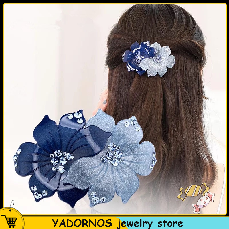 YADORNOS Kẹp Tóc Càng Cua Đính Đá Hình Hoa Cổ Điển