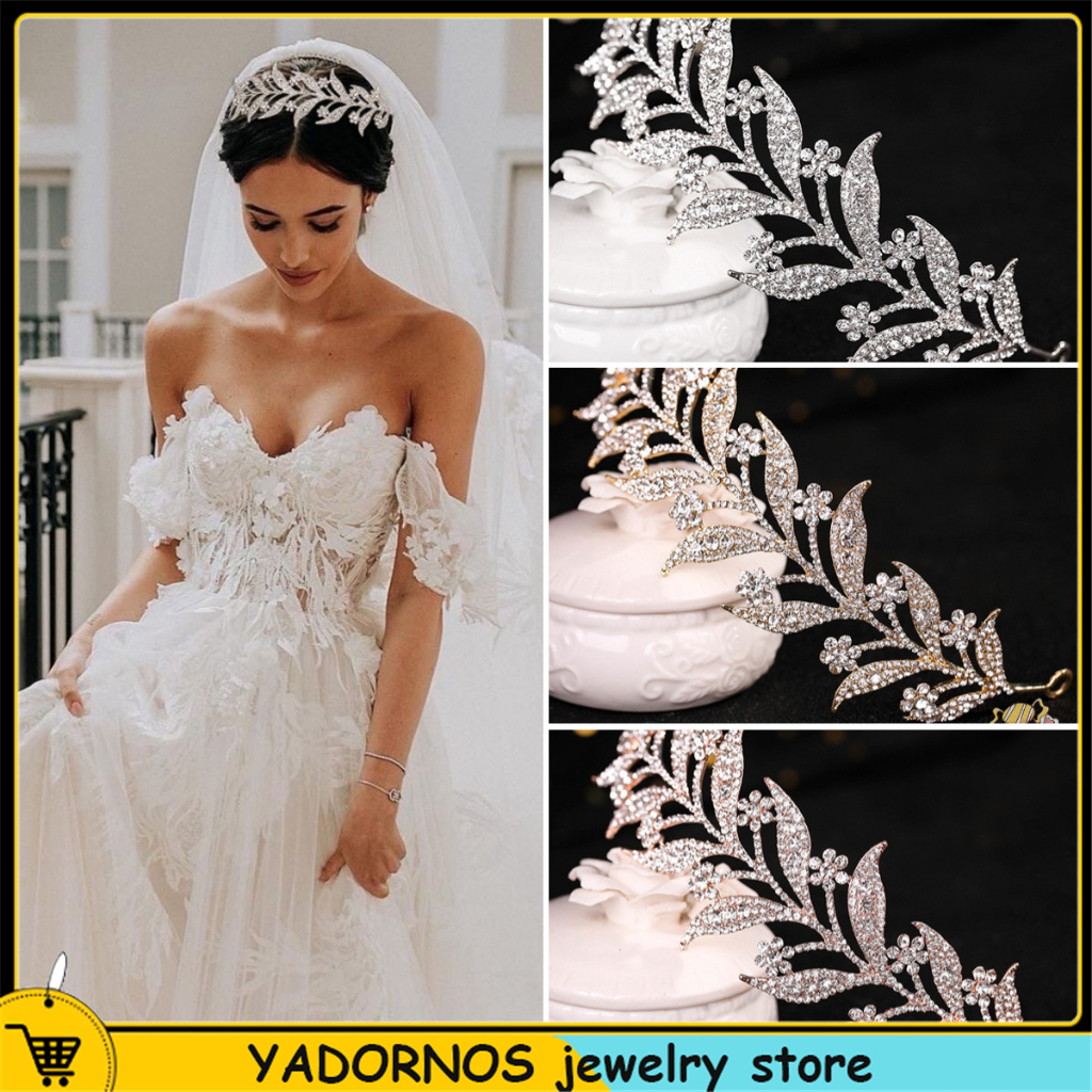 YADORNOS Leaf Analog Headband Đối với phụ nữ Vòng Hook Rhinestone Hair Trim
