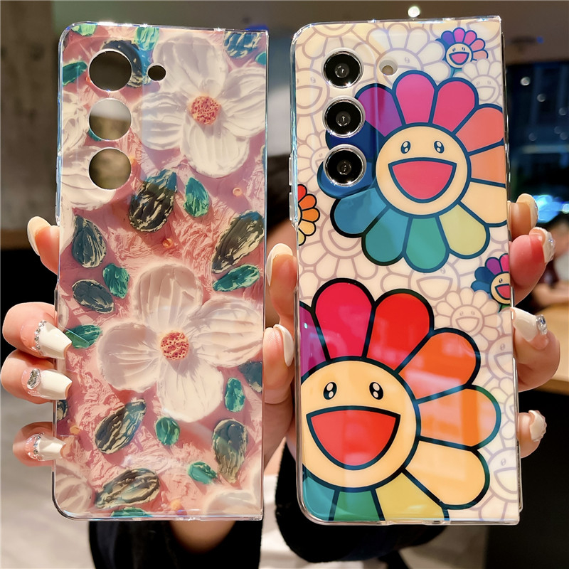 Tranh sơn dầu hoa fold5 vỏ điện thoại cho samsung galaxy z fold 5 4 3 5g pc bảo vệ fold3 fold4 cover