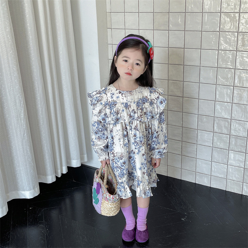 Cô gái bay tay váy mùa xuân và mùa thu váy trẻ em phiên bản hàn quốc phong cách cổ điển váy công chúa