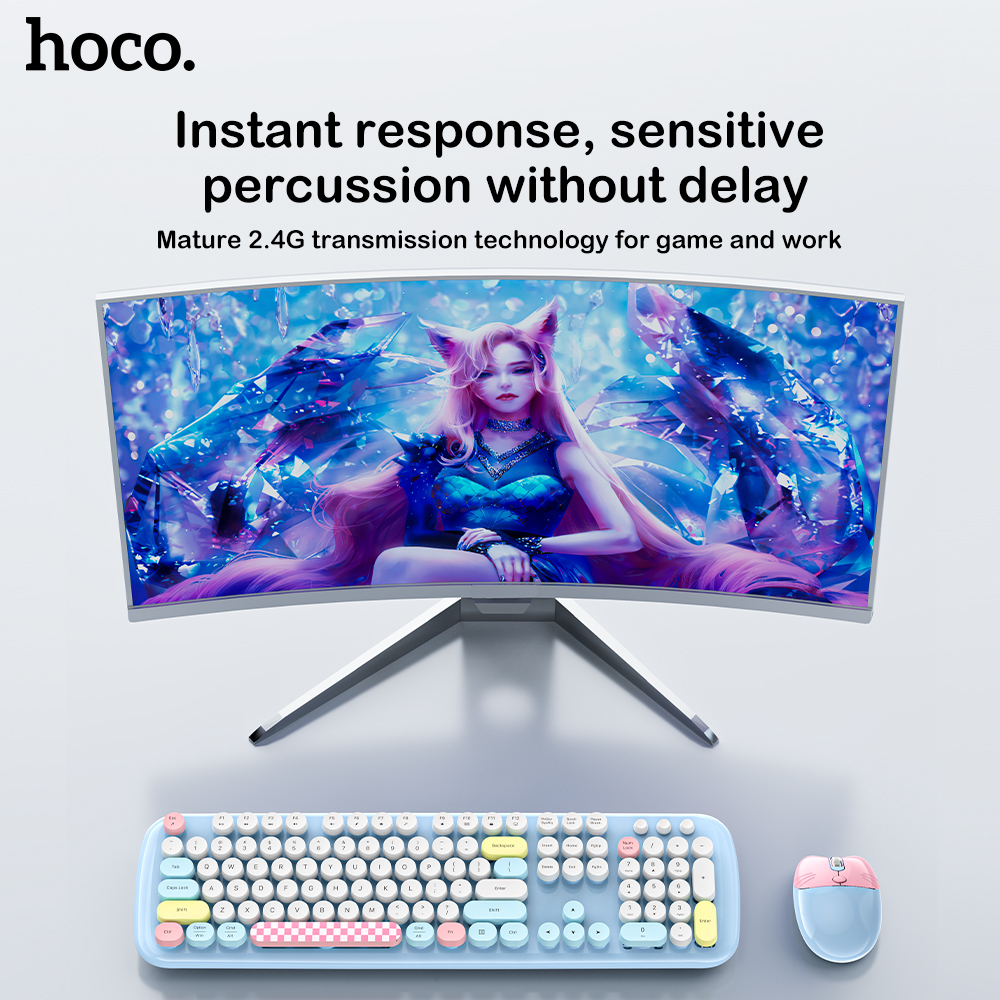 Bộ bàn phím hoco 104 phím bàn phím không dây nút đầy màu sắc chuột phù hợp với bàn phím chuột cho máy tính xách tay bàn phím di động