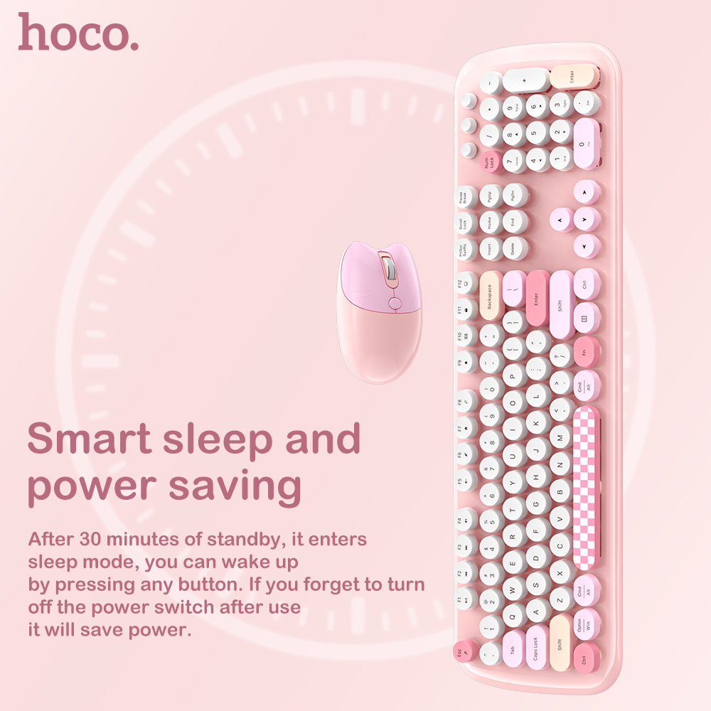 Bộ bàn phím hoco 104 phím bàn phím không dây nút đầy màu sắc chuột phù hợp với bàn phím chuột cho máy tính xách tay bàn phím di động