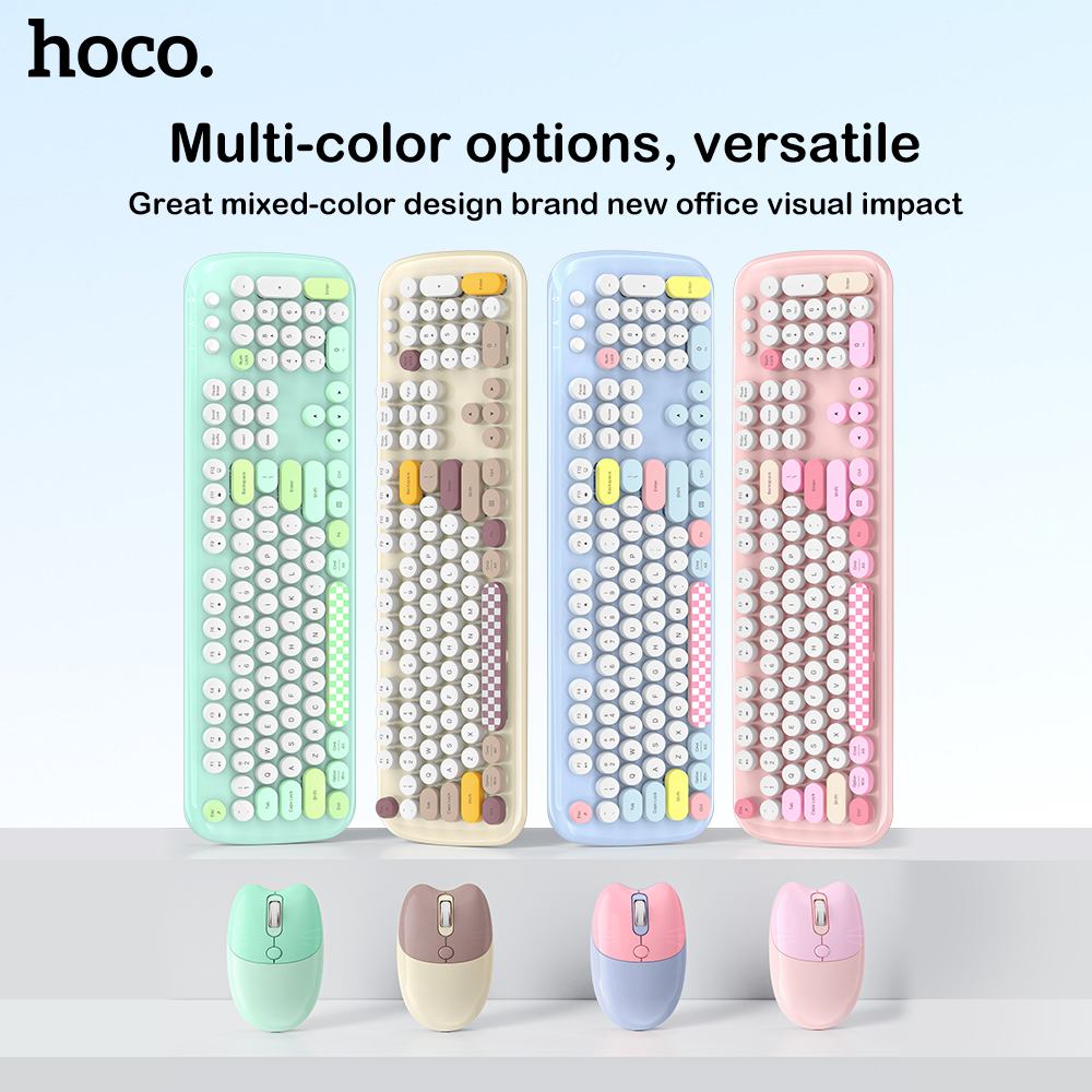 Bộ bàn phím hoco 104 phím bàn phím không dây nút đầy màu sắc chuột phù hợp với bàn phím chuột cho máy tính xách tay bàn phím di động