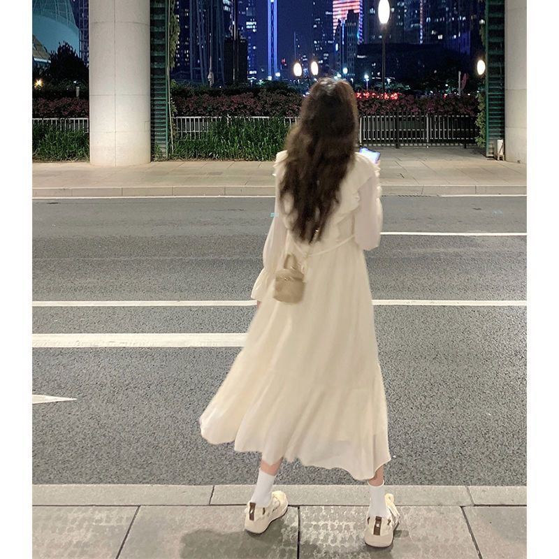 French high-end ruffled long-sleeved dress women autumn 2023 thiết kế phong cách mới eo cao thon gọn hơn váy dài